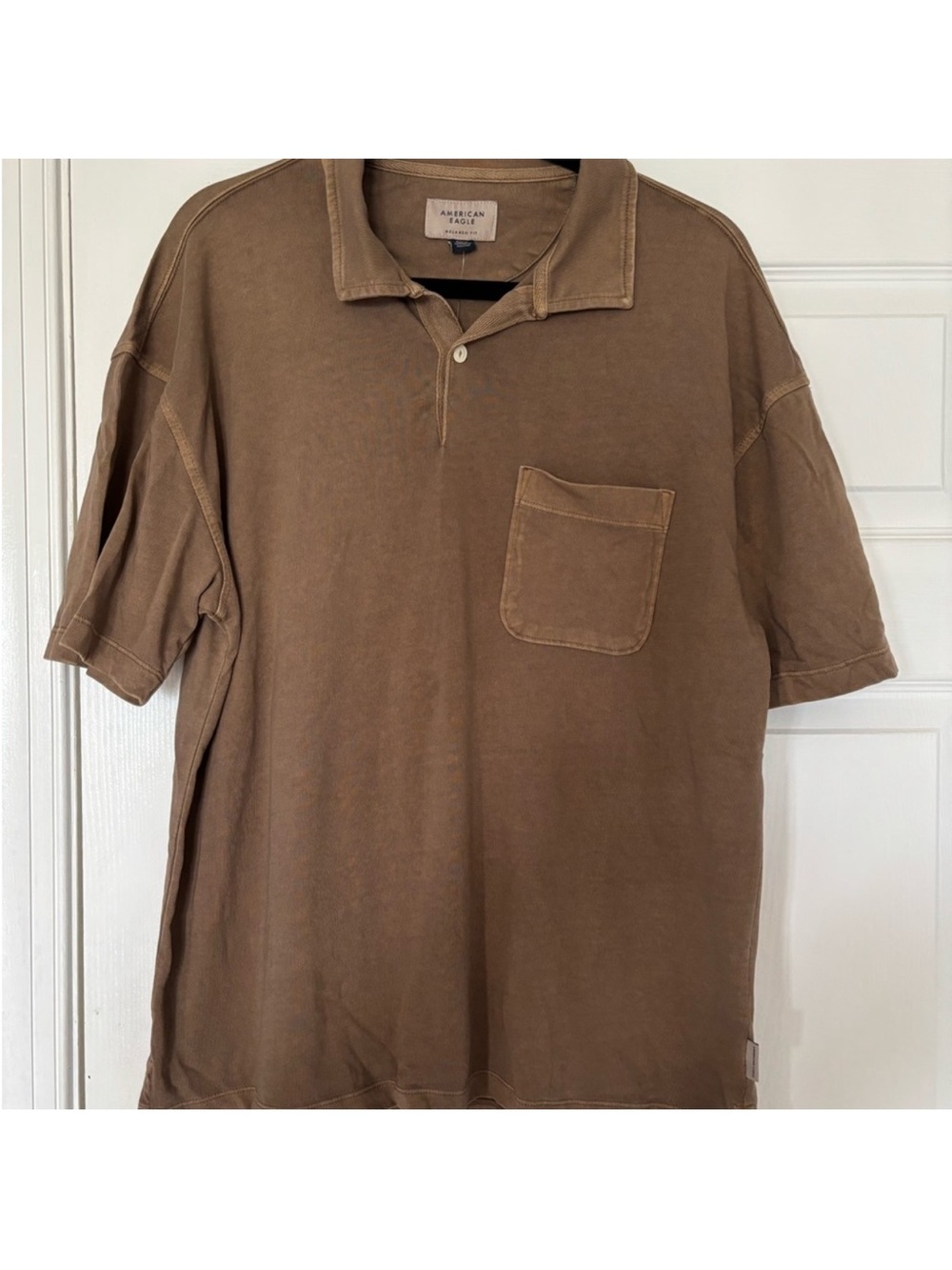NWT! American Eagle Outfitters Brown Short-Sleeve Polo with Chest Pocket